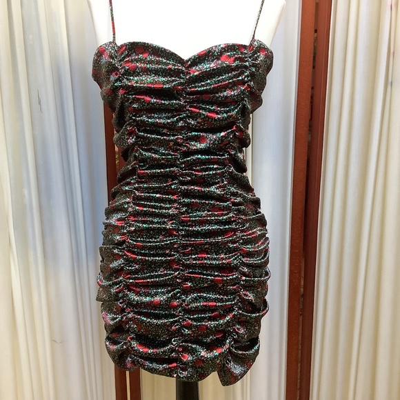 Urban Outfitters Satin Dress Ruched Floral Mini Dress Size Medium - Picture 1 of 13